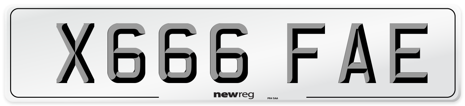 X666 FAE Number Plate from New Reg